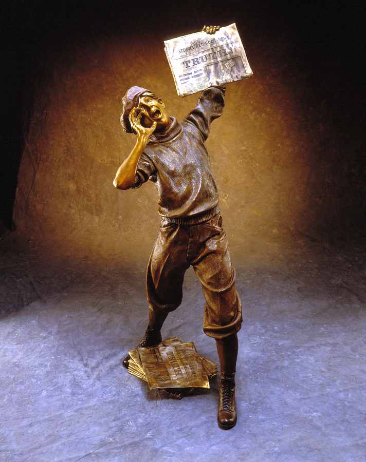 "The Newsboy" Life-size Bronze Sculpture Allegory by James Muir Bronze Allegorical Sculptor-Artist