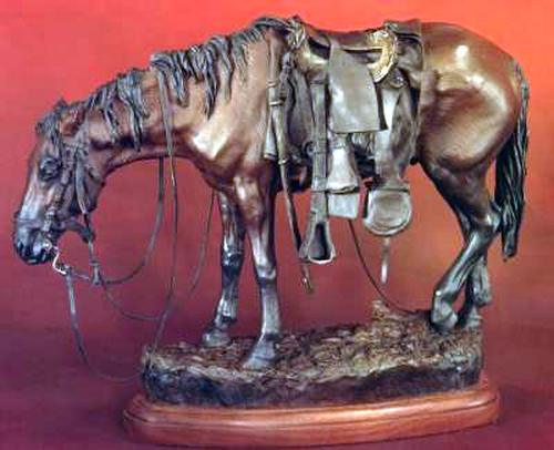 "The Empty Saddle" a Bronze Civil and Indian War Era Sculpture Allegory by James Muir Bronze Allegorical Sculptor-Artist