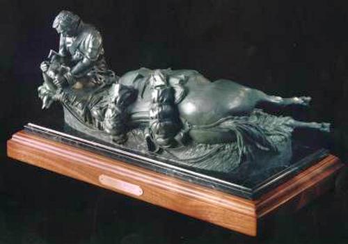 "The Final Battle" a Bronze Civil and Indian War Era Sculpture Allegory by James Muir Bronze Allegorical Sculptor-Artist