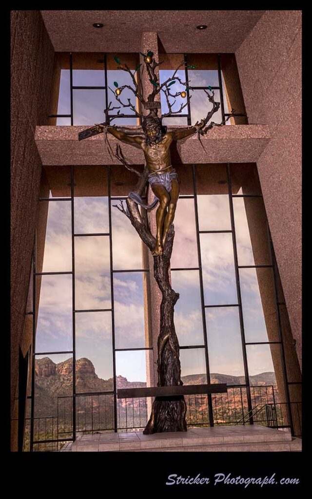 "Christ of the Holy Cross" 33 feet high for The Chapel of The Holy Cross in Sedona by James Muir Allegorical Bronze Artist