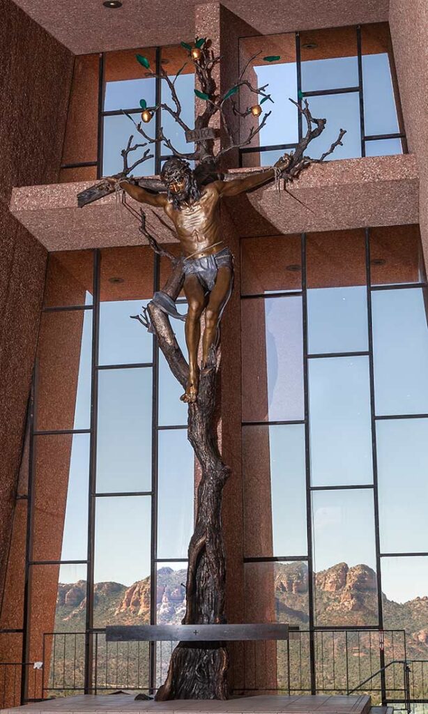 "Christ of the Holy Cross" 33 feet high for The Chapel of The Holy Cross in Sedona by James Muir Allegorical Bronze Artist